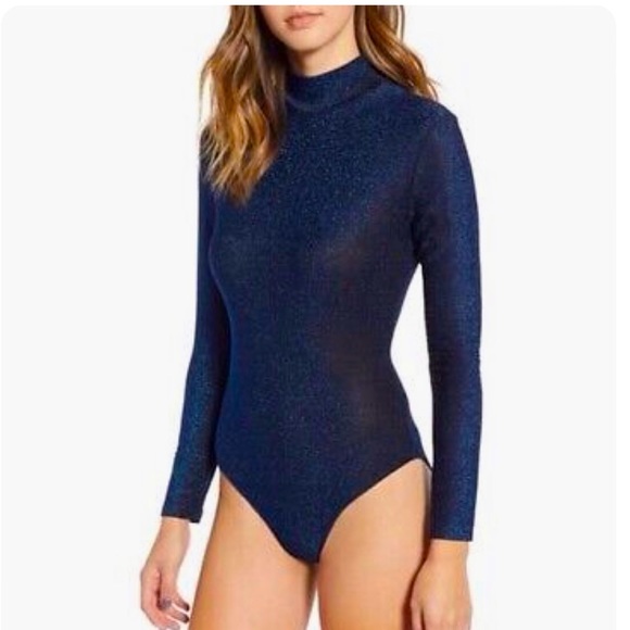 NWT BLANKNYC Denim Star Woman Shimmer Mock Neck Bodysuit - Picture 3 of 12